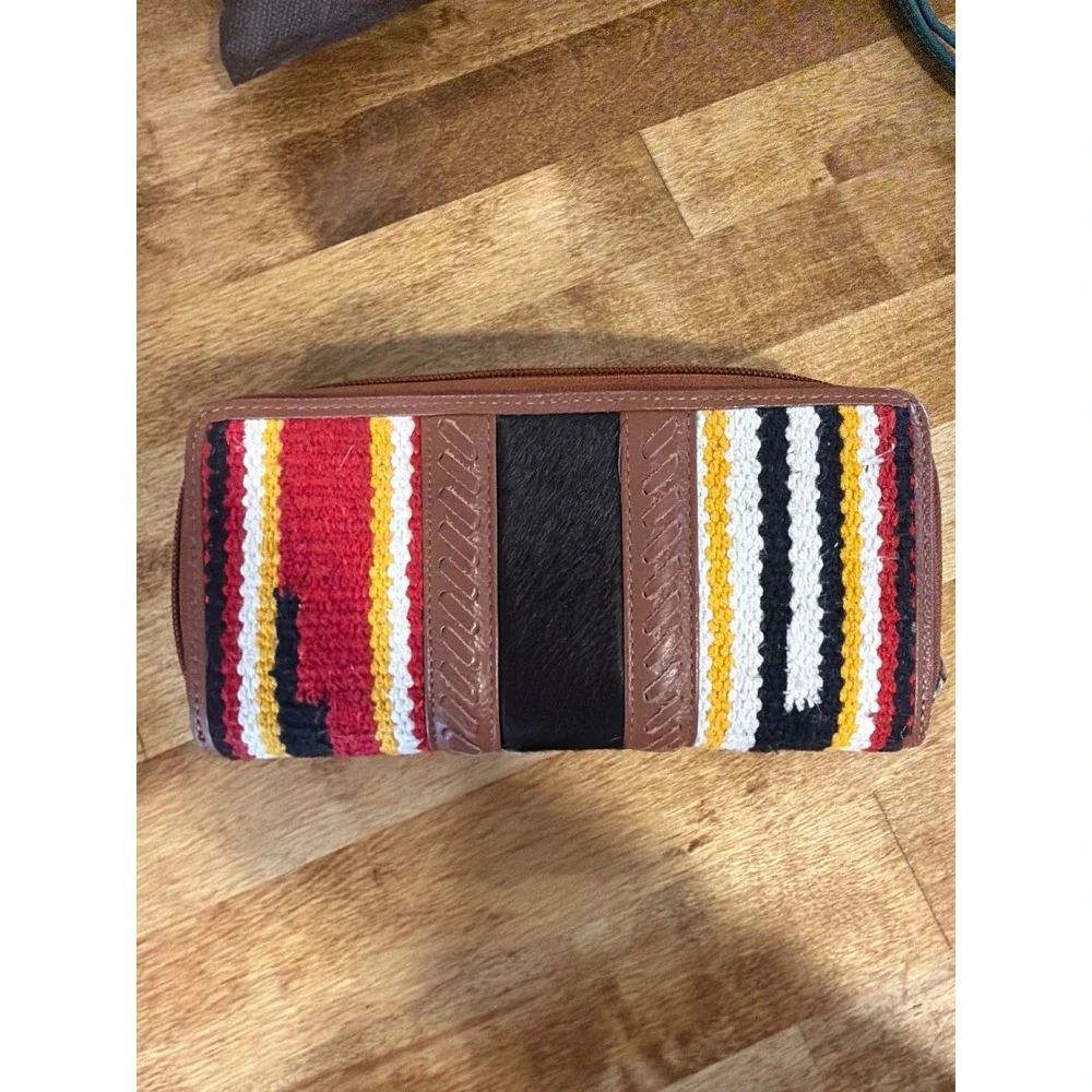 Myra Bag Wallet Women OS Southwestern Rug Leather Hair-on-Hide Zip Around Clutch